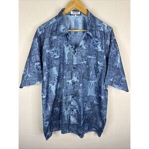 THAI SILK By Apple - Made In Thailand Men's Mix Pattern Shirt Size 2XL Blue